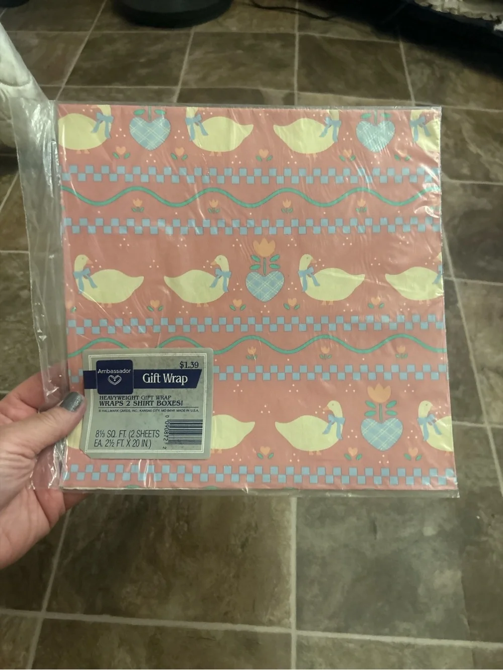 Vintage Ambassador Hallmark Gift Wrap Ducks Hearts Tulips Sealed Package 2 Sheet